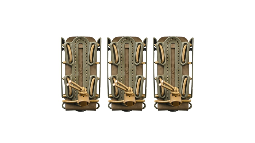 G-Code Pistop Soft Shell Scorpion Tall Mag Carrier w/ P1/P2/P3 Molle and Belt Mounts, Pack of 3, Ambidextrious, OD Green Frame/Tan Shell, Tall, SS-P1-3PK-123-GNTN