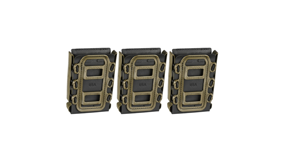 G-Code Rifle Soft Shell Scorpion Mag Carrier w/ R1/R2/R3 Molle and Belt Mounts, Pack of 3, OD Green Frame/Black Shell, Rifle, SS-R1-3PK-123-GNBK