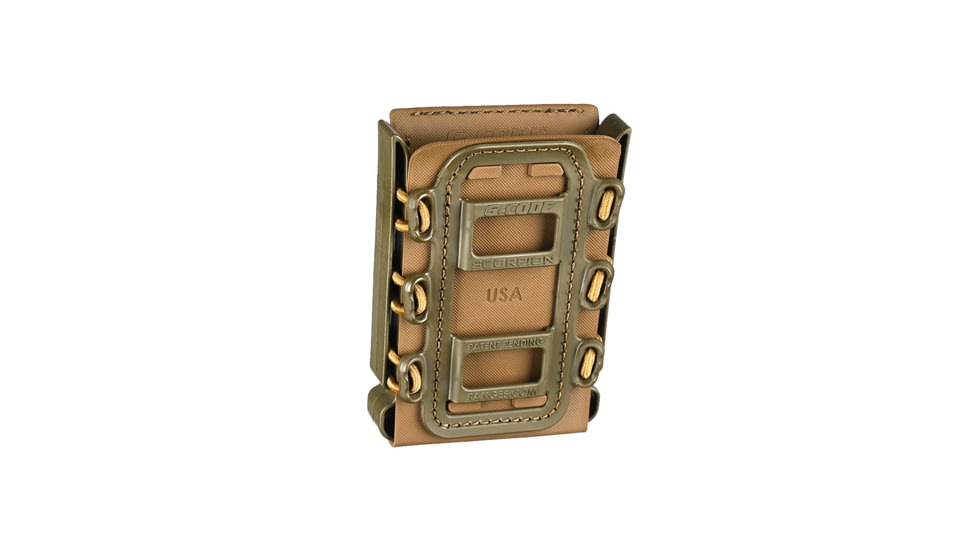 G-Code Rifle Soft Shell Scorpion Mag Carrier w/ R1/R2/R3 Molle and Belt Mounts, OD Green Frame/Tan Shell, Rifle, SS-R1-123-GNTN