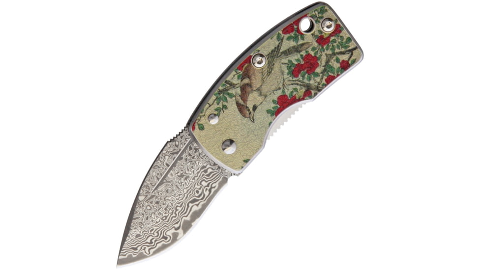G.Sakai Money Clip Framelock Folding Knife, 1.63in Damascus Steel Blade, SS Handle, Pocket Clip, Texture Szanqua Handle Artwork, Boxed With Hanging Tab, 11610