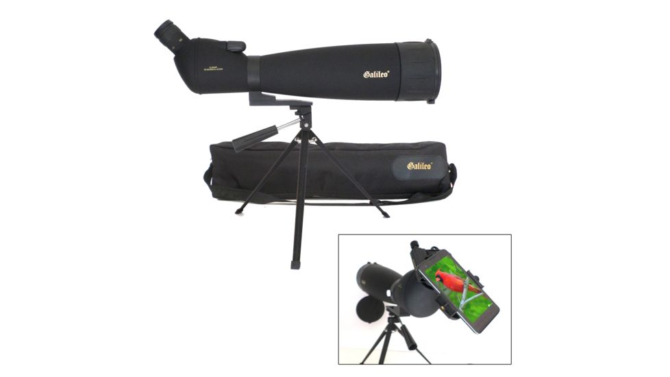 Galileo G-90SP 30-90x90mm Zoom Spottig Scope w/Smartphone Adapter and Shoulder Case, Black, NSN N, G-90SP
