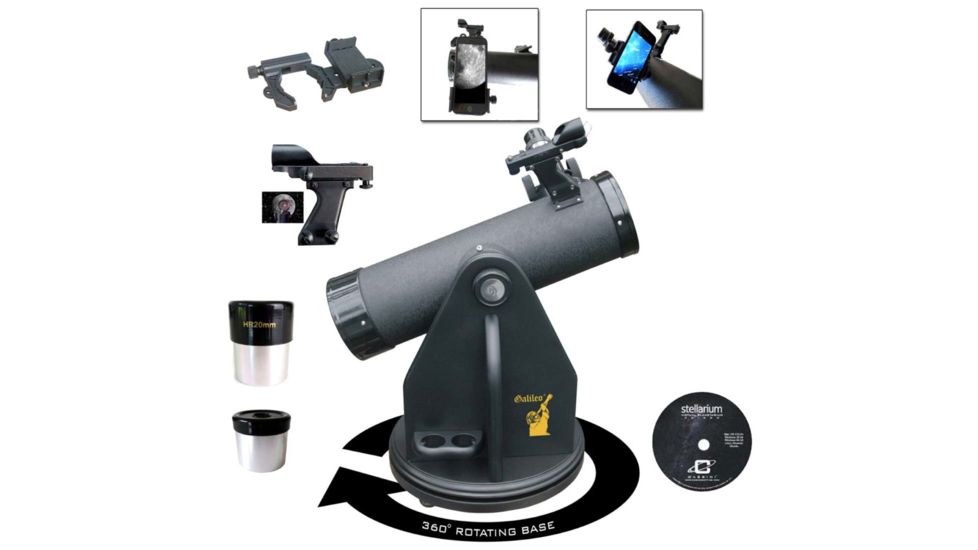 Galileo G-SPA 500mm x 80mm Table Top Dobsonian Reflector Telescope w/Smartphone Adapter, Black, NSN N, SS-G80DB