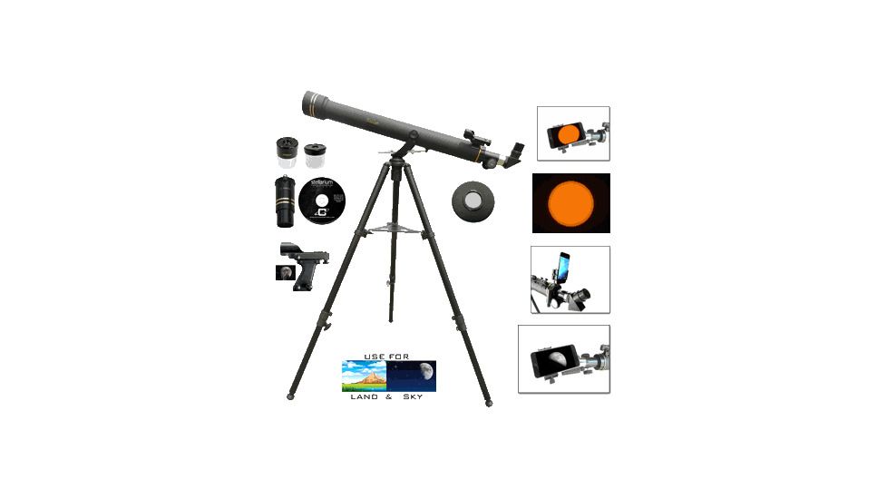 Galileo Telescope 800mm x 72mm + Smart Phone Adapter + Solar Filter Caps, Black, NSN N, SS-872SF
