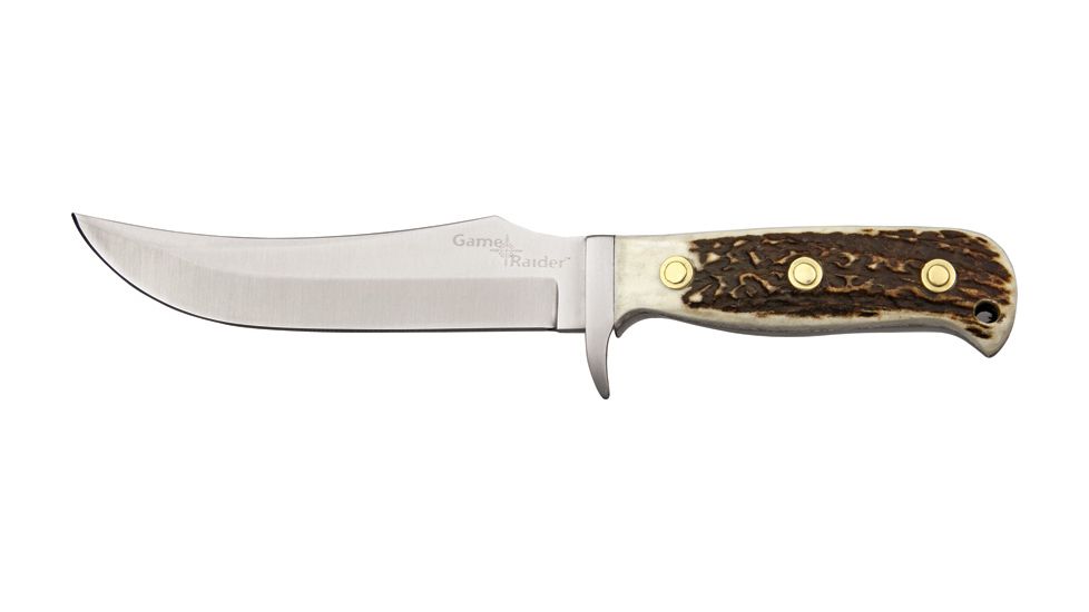Game Raider Stag Hunter Fixed Blade Knife, 4.375in, Upswept Skinning Blade, Stag Handle CC1003