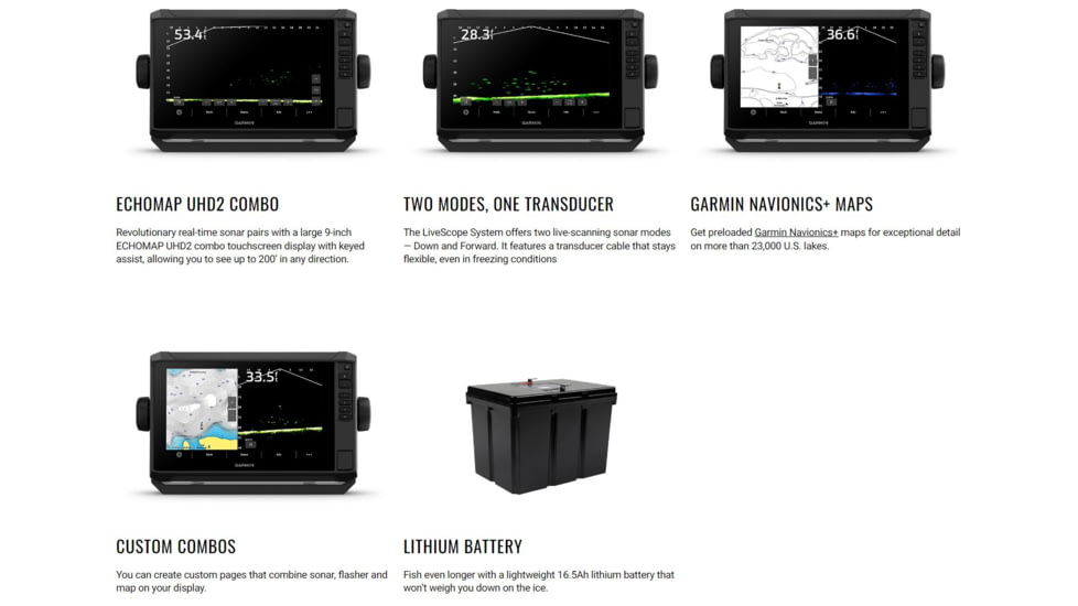Garmin ECHOMAP LiveScope Plus Lithium Ion Ice Fishing Bundle, 010-02688-35