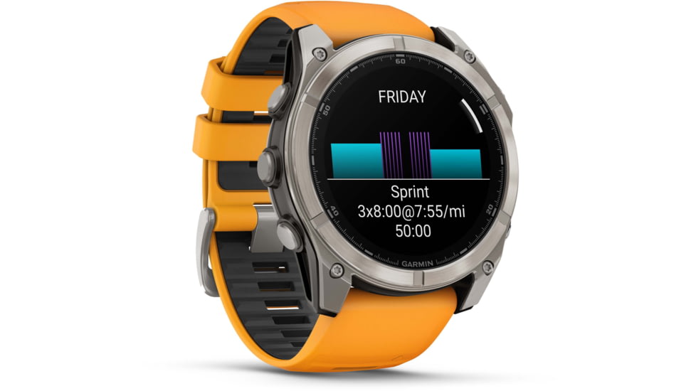 Garmin fenix 8 AMOLED 51mm GPS Watch, Sapphire, Titanium with Spark Orange/Graphite Silicone Band, 010-02905-10