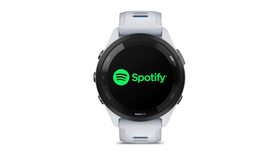 Garmin Forerunner 265 Watch, Black Bezel w/ Whitestone Case and Whitestone/Tidal Blue Silicone Band, 010-02810-01