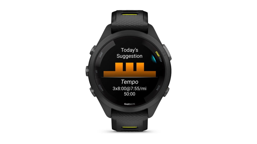 Garmin Forerunner 265S Watch, Black Bezel and Case w/ Black/Amp Yellow Silicone Band, 010-02810-03