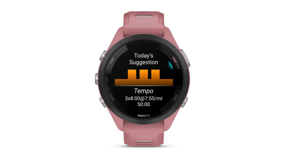 Garmin Forerunner 265S Watch, Black Bezel w/ Light Pink Case and Light Pink/Powder Gray Silicone Band, 010-02810-05