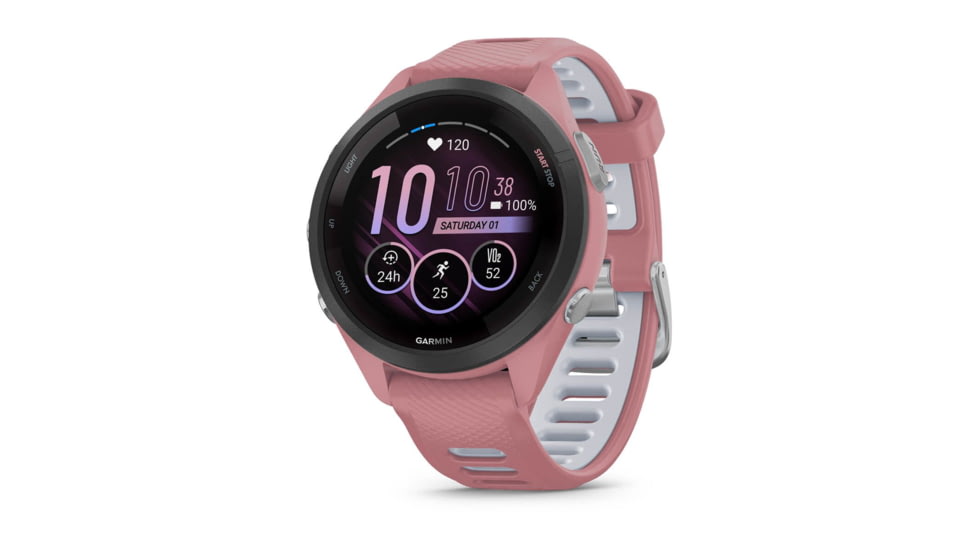 Garmin Forerunner 265S Watch, Black Bezel w/ Light Pink Case and Light Pink/Powder Gray Silicone Band, 010-02810-05