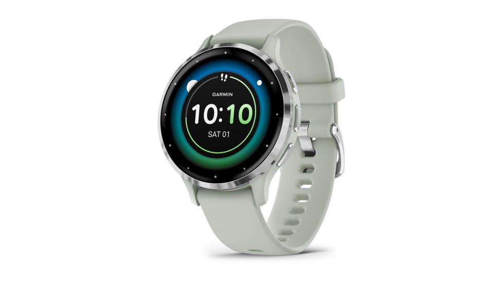 Garmin Venu 3S Watch, Silver Stainless Steel Bezel w/ Sage Gray Case and Silicone Band, 010-02785-01