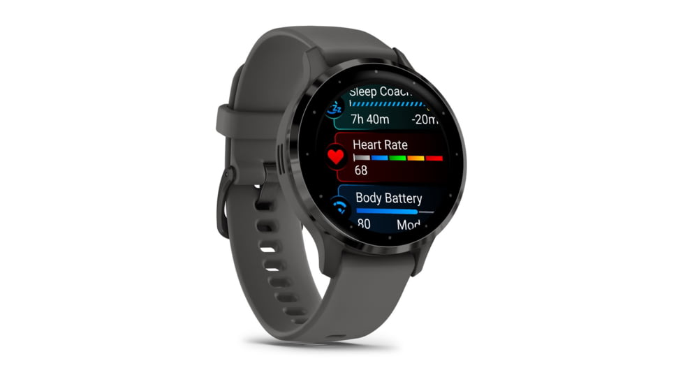 Garmin Venu 3S Watch, Slate Stainless Steel Bezel w/ Pebble Gray Case and Silicone Band, 010-02785-00