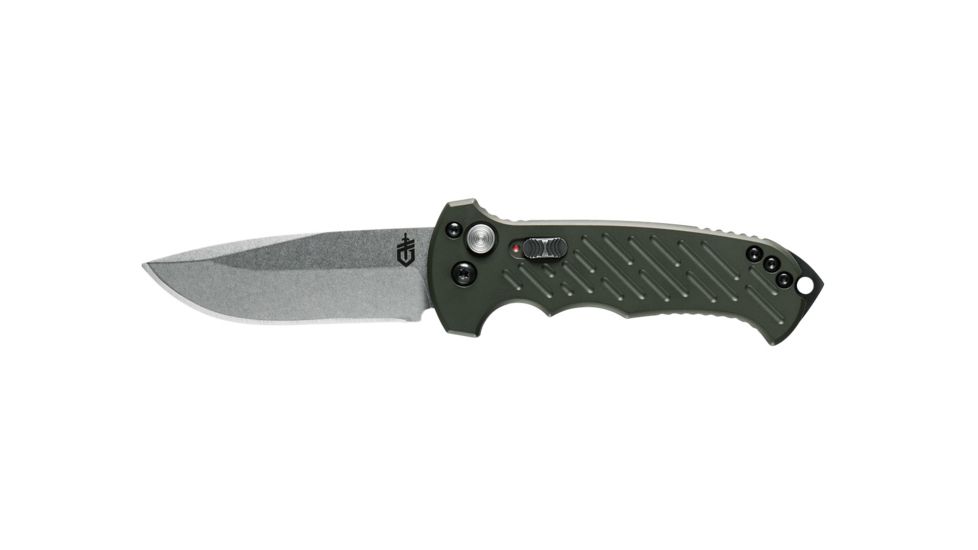 Gerber 06 Auto Automatic Folding Knife, 10-th Anniversary, 8.7 in Overall, 3.5 in S30V Plain Drop Point Stonewash Blade, G10 Olive Drab Handle, 30-001263