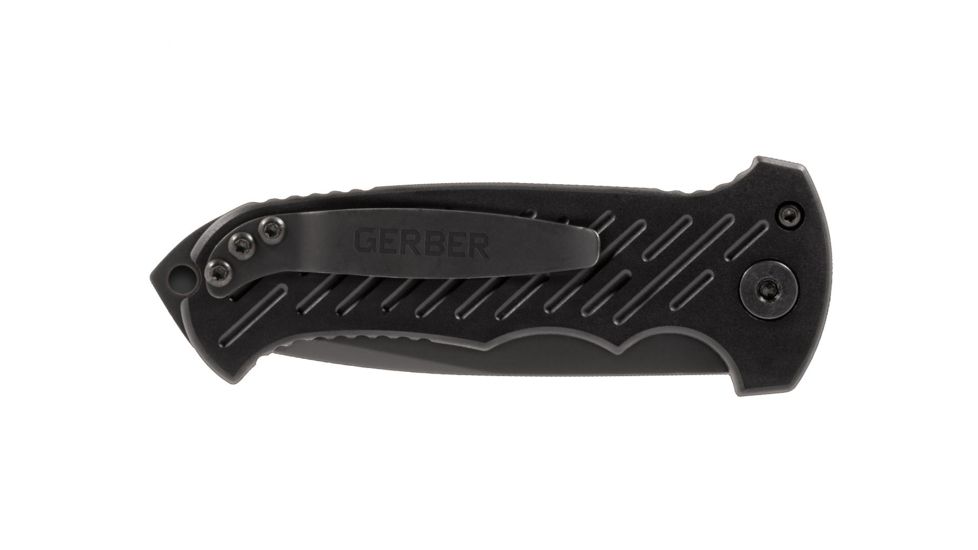 Gerber 06 Auto Automatic Folding Knife, 8.5 in Overall, 3.8 in S30V Serrated Drop Point Black Oxide Blade, Hard Anodized 6061-T6 Machined Aluminum Black Handle, 30-000377