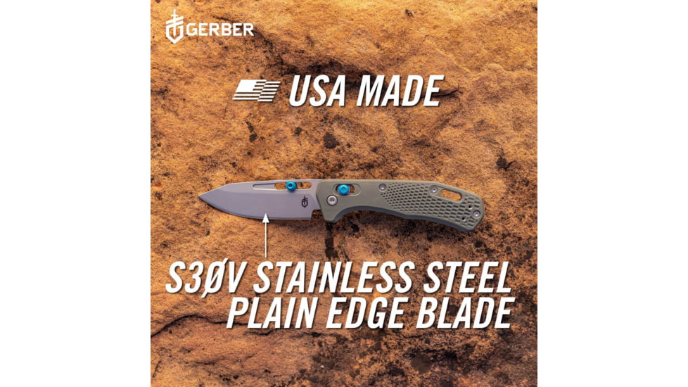 Gerber Assert Pivot Lock Black Folding Knife, 4in Closed, 3in Black Stonewash S30V Stainless Steel Blade, Black Nylon Handle, 30-001919