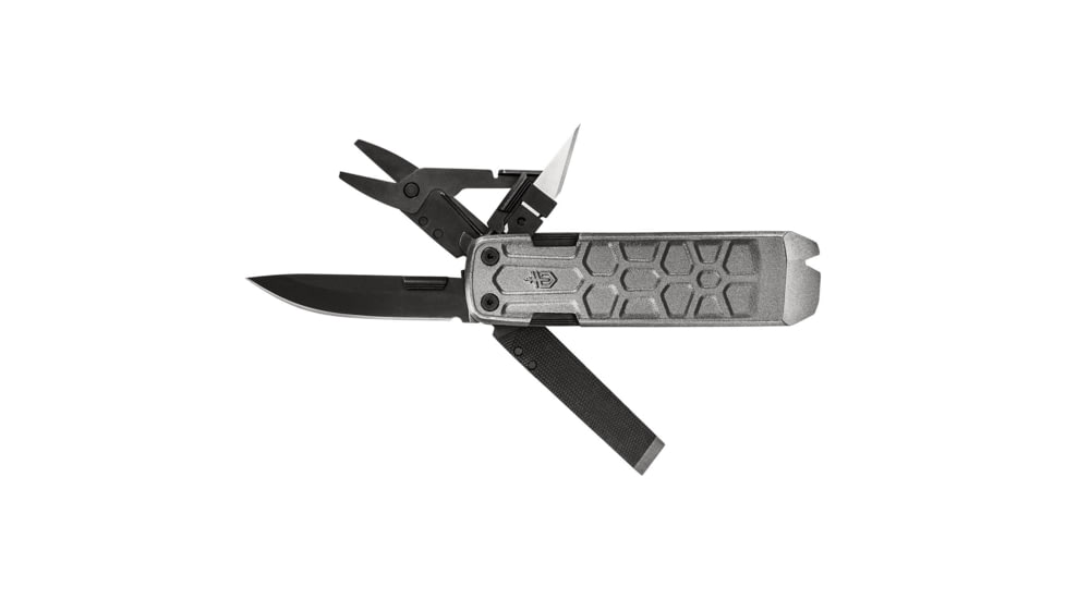Gerber Lockdown Pry Multi-tool, 2.5in, Matte Black Drop Point Blade, Silver Aluminum Handle, 30-001593