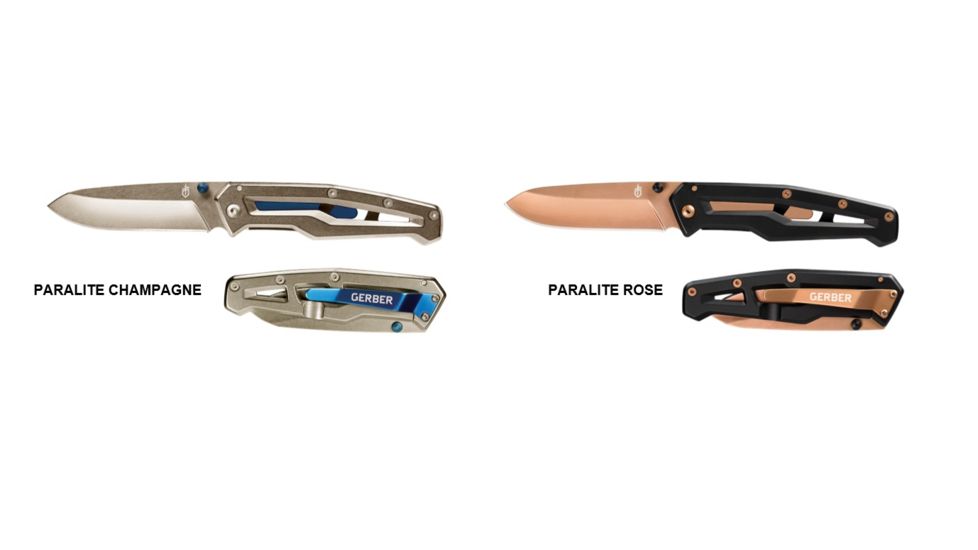 Gerber Paralite Folding Knife Combo In Two Colors, Champagne/Rose, 31-003534