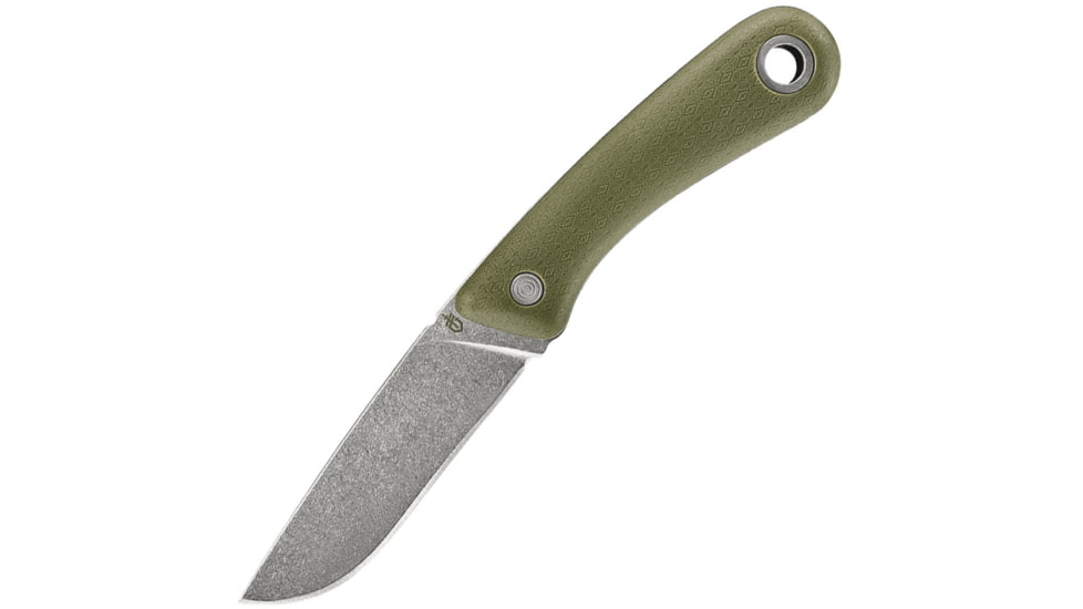 Gerber Spine Fixed Blade Knife, 8.5 in Overall, 3.75 in Drop Point 7Cr17MoV Blade, Green Rubberized Glass Filled Nylon Handle, Clam, 31-003486NRRP