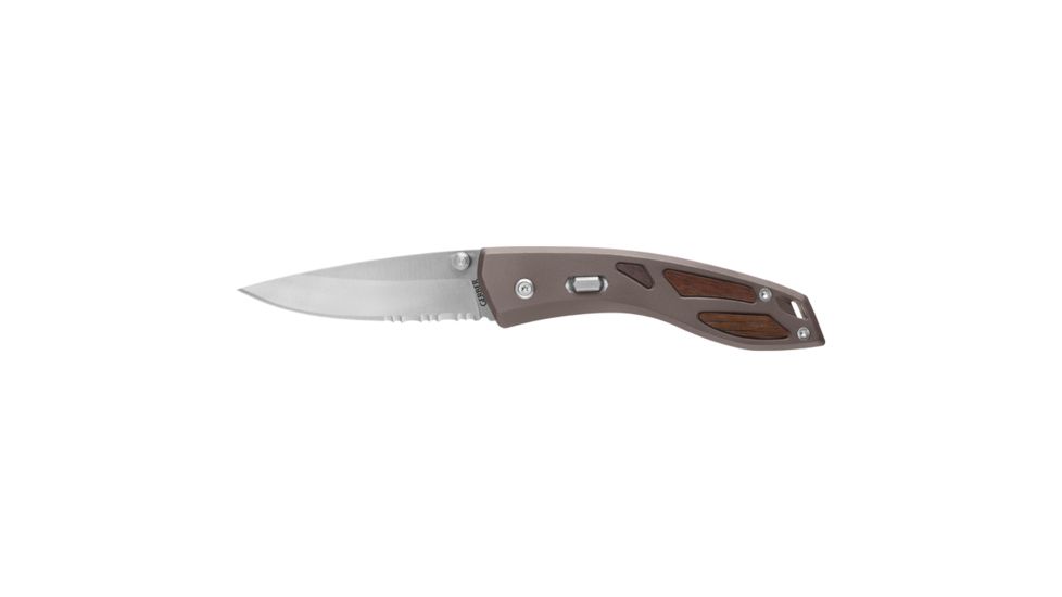 Gerber Statesman Fast Drop Point - Serrated 2.8in Blade, Anodized Aluminum With Wood Inserts Handle, 31-000167