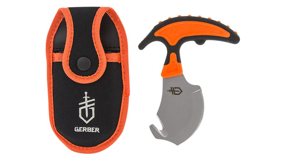 Gerber Vital Skin &amp; Buck Knife, Black/Orange Handle w/Cloth Sheath GE31-002743