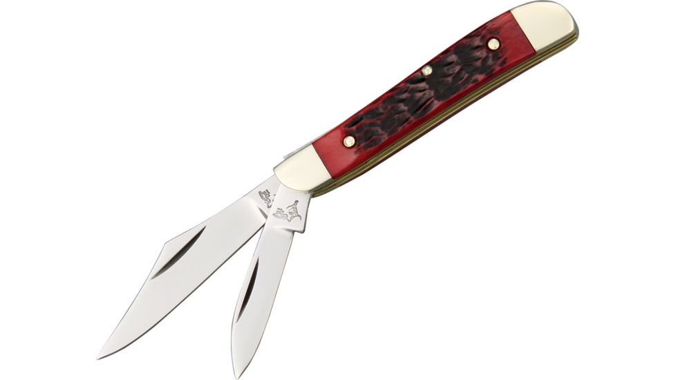 German Bull Little Peanut Folding Knife,Stainless Clip and Pen Blade, Red Pick Bone Handle GB105RPB