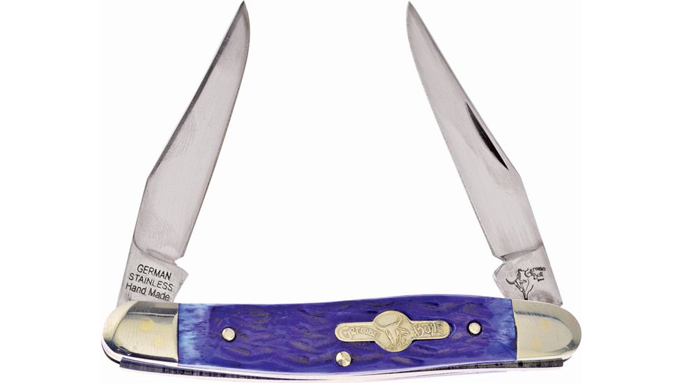 German Bull Muskrat Blue Pick Bone Folding Knife,Stainless Steel,Standard Edge,Mirror Polish,Blue,Bone Handle GB108BLPB