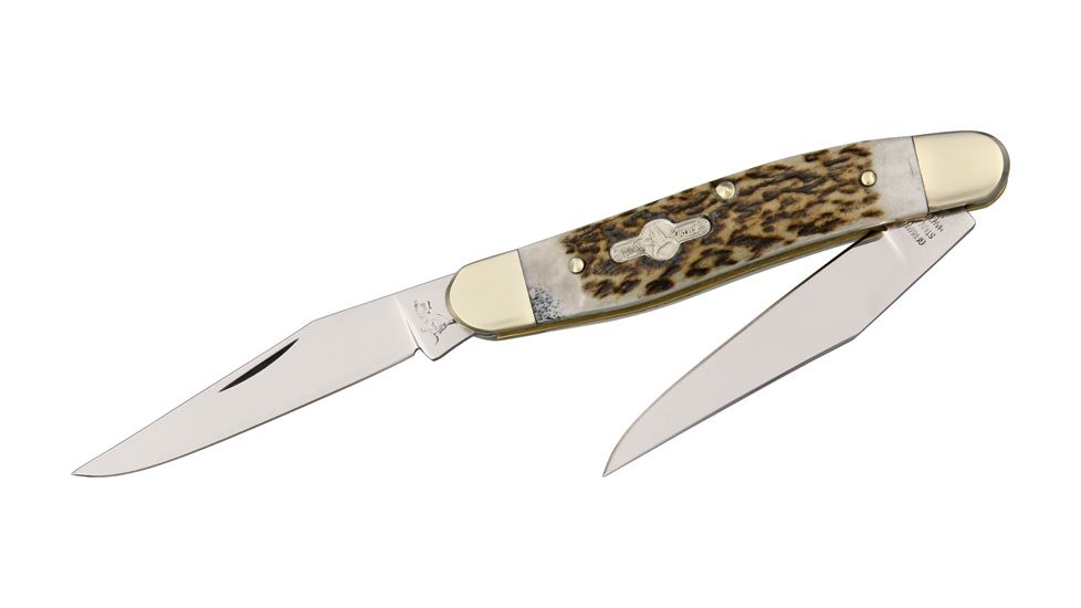 German Bull Muskrat Stag Folding Knife,Twin Clip Blade, Stag Handle GB108