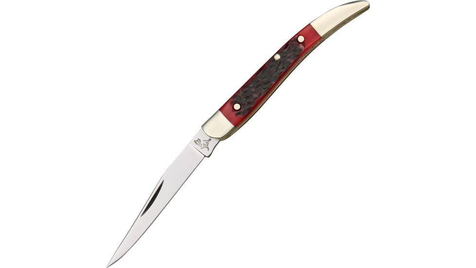 German Bull Small Toothpick Folding Knife,Long Clip Blade, Red Pick Bone Handle GB104RPB