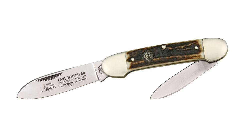 German Eye Canoe Folding Knife,Solingen Spear and Pen Blade, Genuine Stag Handle GEBB