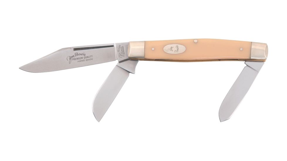 German Eye Jim Bowie Premium Folding Knife,Clip/Spey/Sheepsfoot Blade, Yellow Celluloid Handle JB425Y