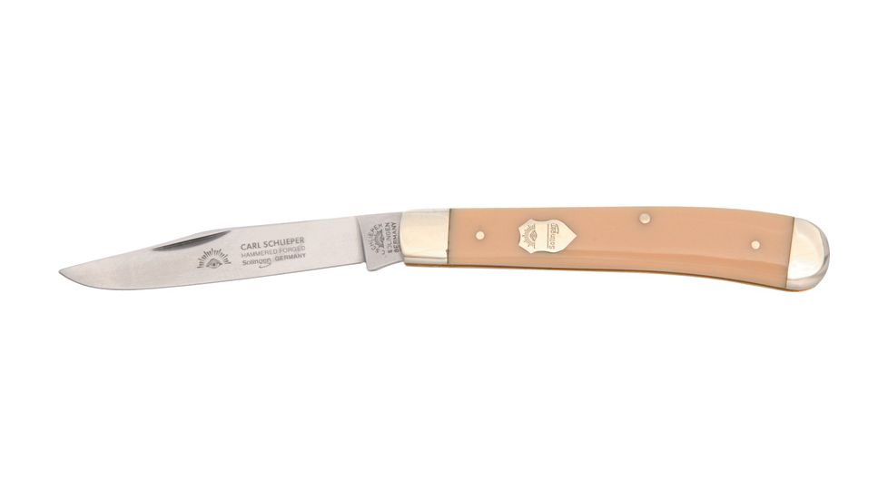 German Eye Trapper Folding Knife,Solingen Steel Clip Blade, Yellow Celluloid Handle GE21Y