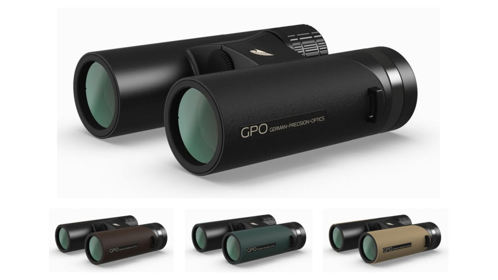 German Precision Optics GPO PASSION ED 10x32 Hunting Binocular, Charcoal/Black, Dark Brown Earth, Deep Green, Desert Sand