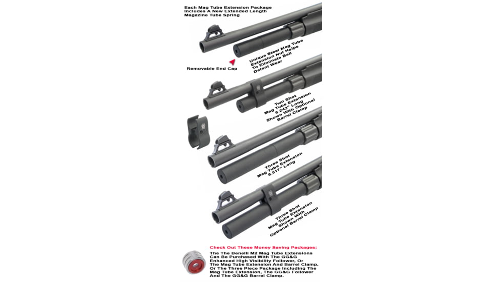 GG&amp;G Benelli M2 12ga 3-Shot Magazine Tube Extension, Black, GGG-1628-3-7RD