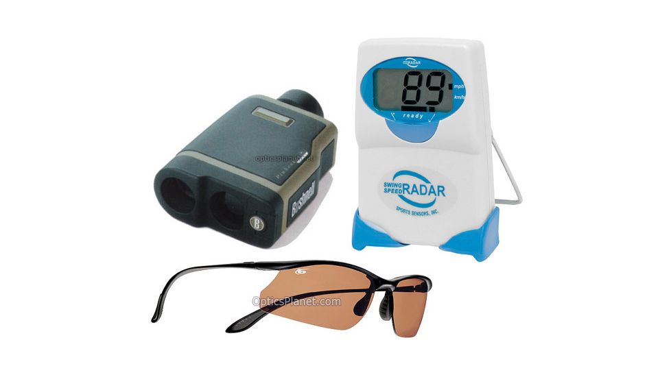 3-PC Golf Lover Golfing Gift Package - Bushnell PinSeeker 1500 Rangefinder, Bolle Golf Kicker EagleVision2 Lens Sunglasses 10215, Sport Sensors Swing Speed Radar