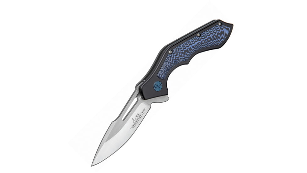 Gil Hibben Hurricane Linerlock Folding Knife, 3.13 satin finish 7Cr17MoV stainless blade, Black aluminum handle with Black and blue G10 onla, GH5081