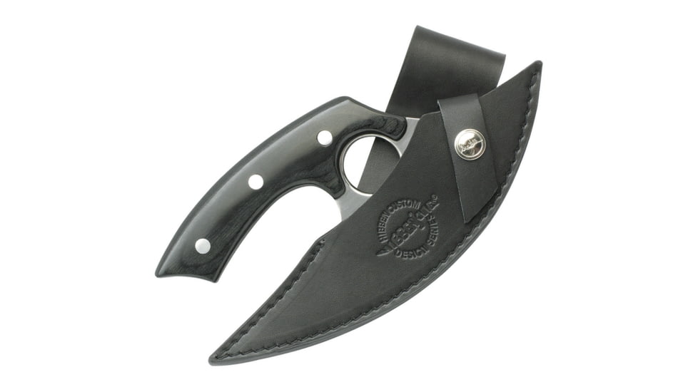 Gil Hibben Legacy Ulu Fixed Blade Knife, 8in Overall, 6.5in 5Cr15Mov SS Blade, Black Pakkawood Handle, Black Leather Sheath., GH5074
