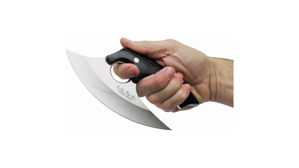 Gil Hibben Legacy Ulu Fixed Blade Knife, 8in Overall, 6.5in 5Cr15Mov SS Blade, Black Pakkawood Handle, Black Leather Sheath., GH5074