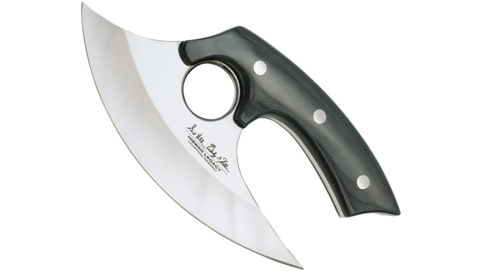 Gil Hibben Legacy Ulu Fixed Blade Knife, 8in Overall, 6.5in 5Cr15Mov SS Blade, Black Pakkawood Handle, Black Leather Sheath., GH5074