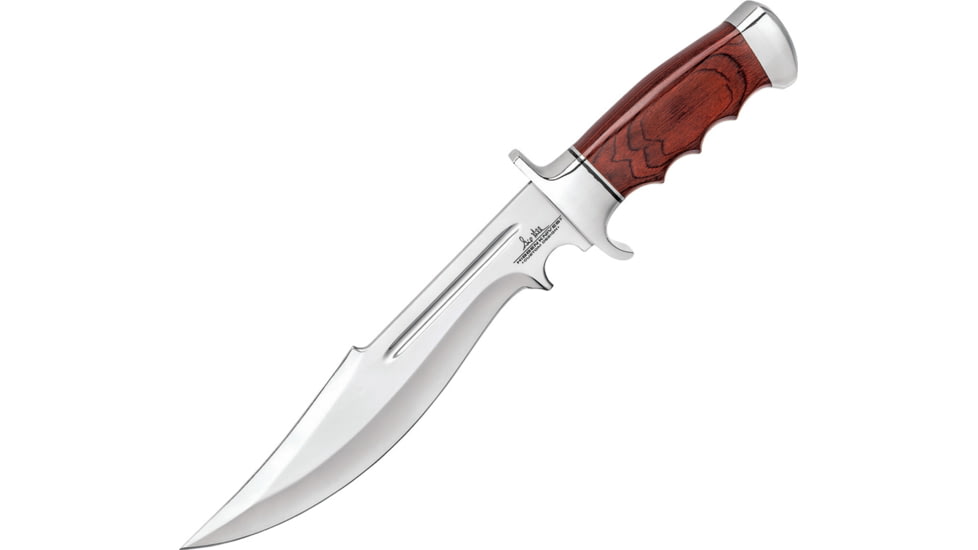 Gil Hibben Legionnaire Bowie II Knife, 9.5 7Cr17MoV stainless clip point blade, Brown finger grooved pakkawood handle, GH5068