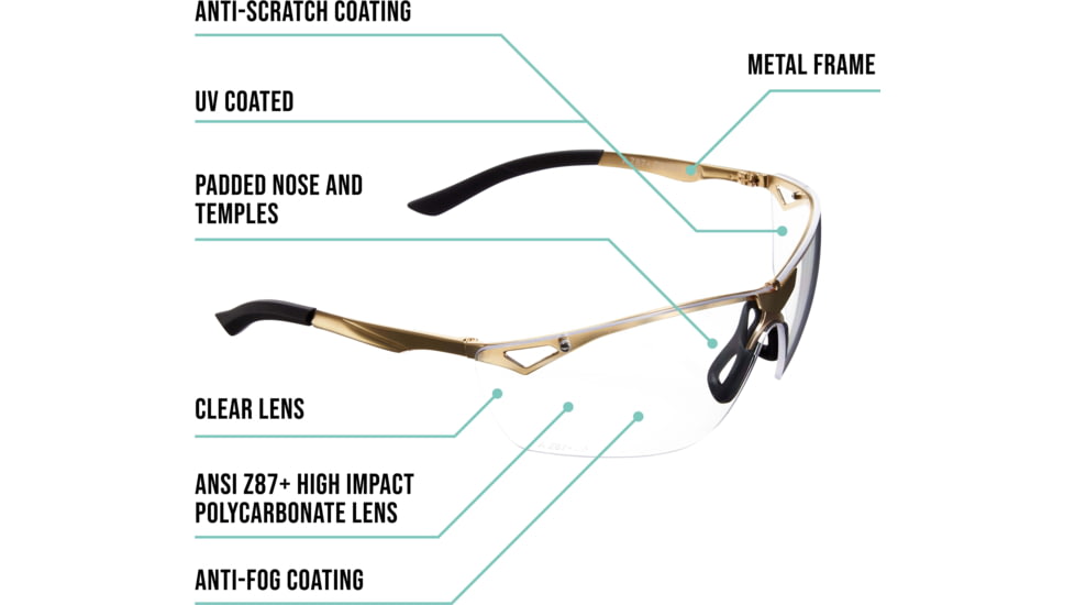 Girls With Guns Afire Protective Shooting Safety Glasses, Gold Frame, Clear Lenses, One Size, 2370