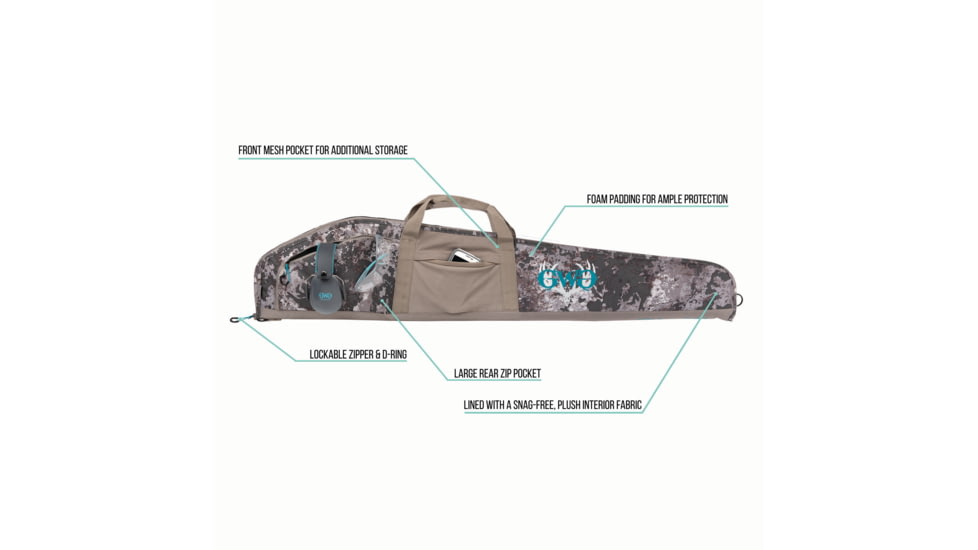 Girls With Guns Artemis Rifle Case w/Lockable Zipper and D-ring, 46in Long, Foam Padding, Plush Interior Lining, Flap pocket, Shade 2.0 Camo, 1112-46
