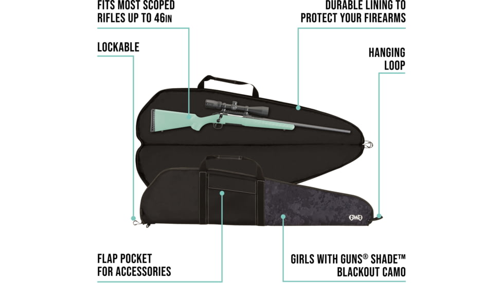 Girls With Guns Midnight Lockable Rifle Case, 46in Scoped/Non-Scoped Rifle, Black/Shade Blackout Camo, 47 in x 11.25 in, 907-46