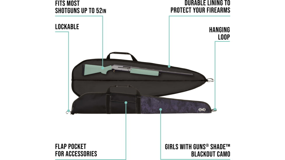 Girls With Guns Midnight Lockable Shotgun Case, 52in Shotguns, Black/Shade Blackout Camo, 53 in x 8 in, 907-52
