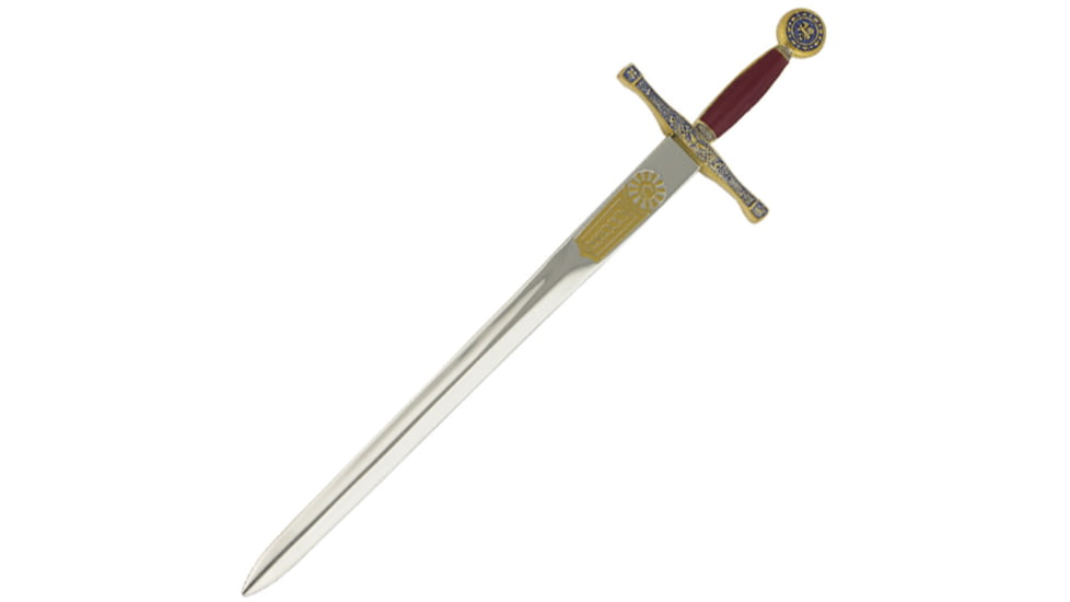 Gladius Excalibur Letter Opener, 8.25 metal alloy unsharpened blade, Red synthetic and antique gold finish metal handle, 1