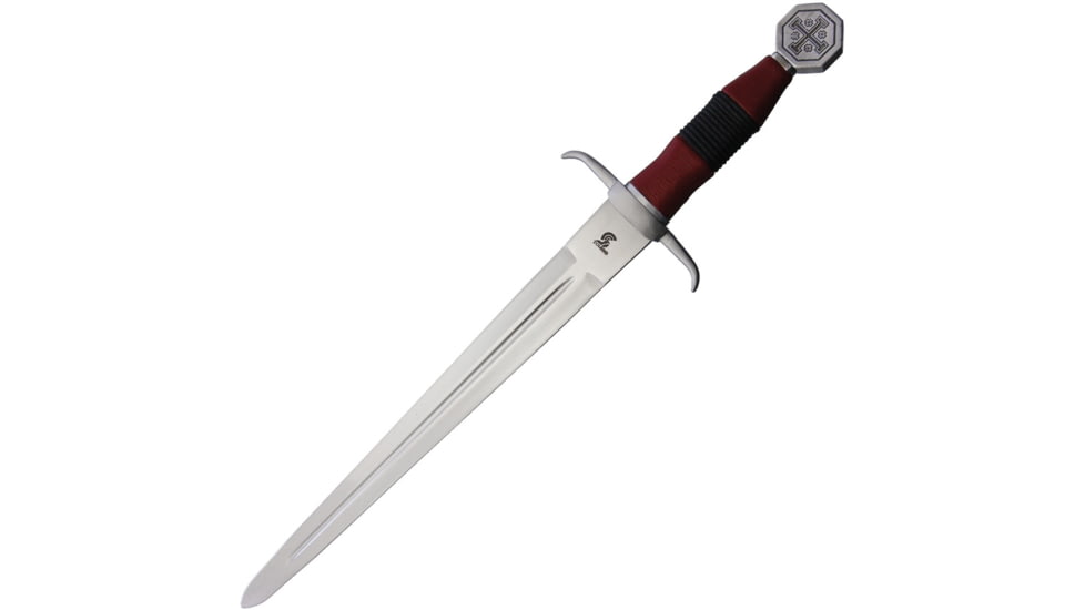 Gladius Jerusalem Mini Sword, 10.5 satin finish unsharpened stainless blade, Faux red leather and black cord wrapped handle, 2516