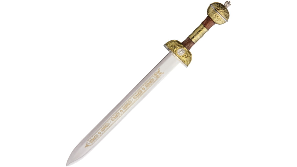 Gladius Julius Caesar Mini Sword, 7.25 unsharpened metal alloy blade, Brass and silver finish metal handle with wood ins, 30