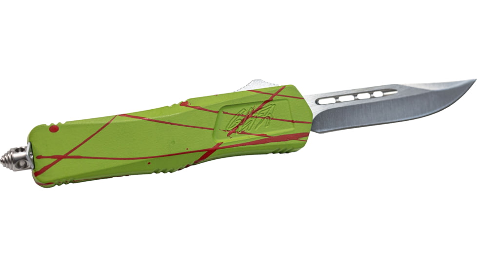 GLFA Smooth Spring Assisted OTF Knife, Smooth Blade, Green with Orange Splatter, 8&quot;, GL-KMD-SMT S-ZOM