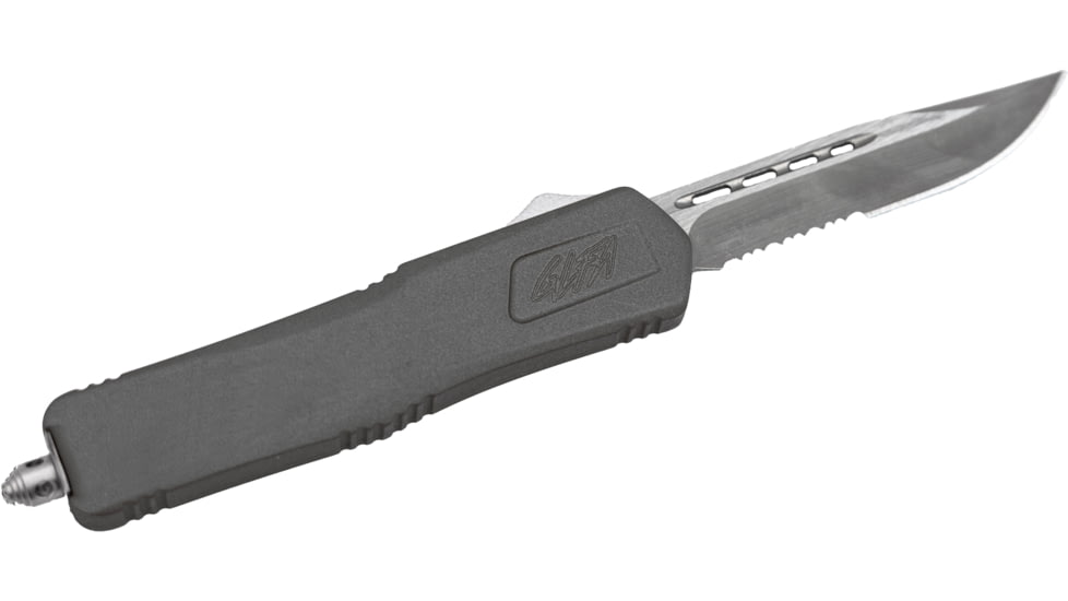 GLFA Spring Assisted OTF Knife, Serrated Blade, Tungsten, 7&quot;, GL-KSM-SRT TNG