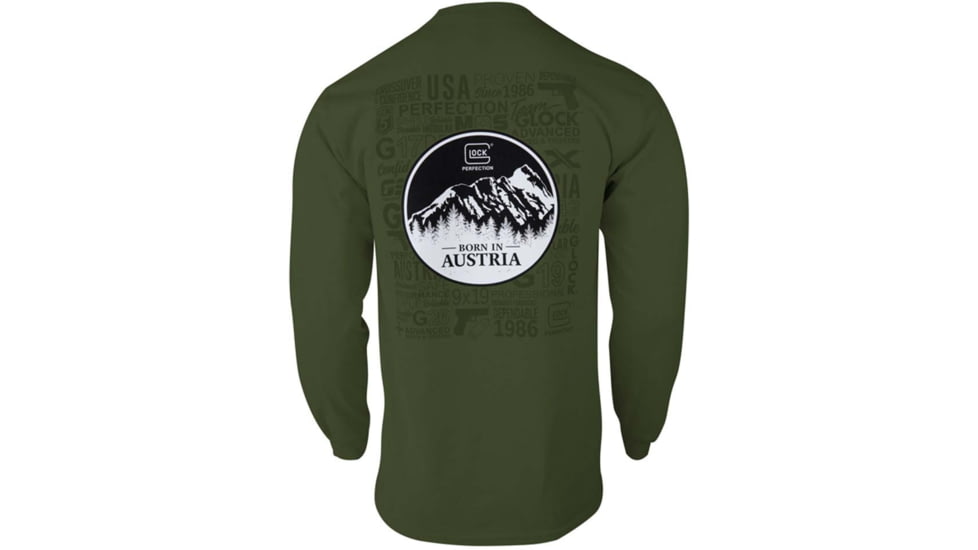 Glock Born In Austria Cotton Long Sleeve Shirt - Mens, Military Green, Small, AP96065