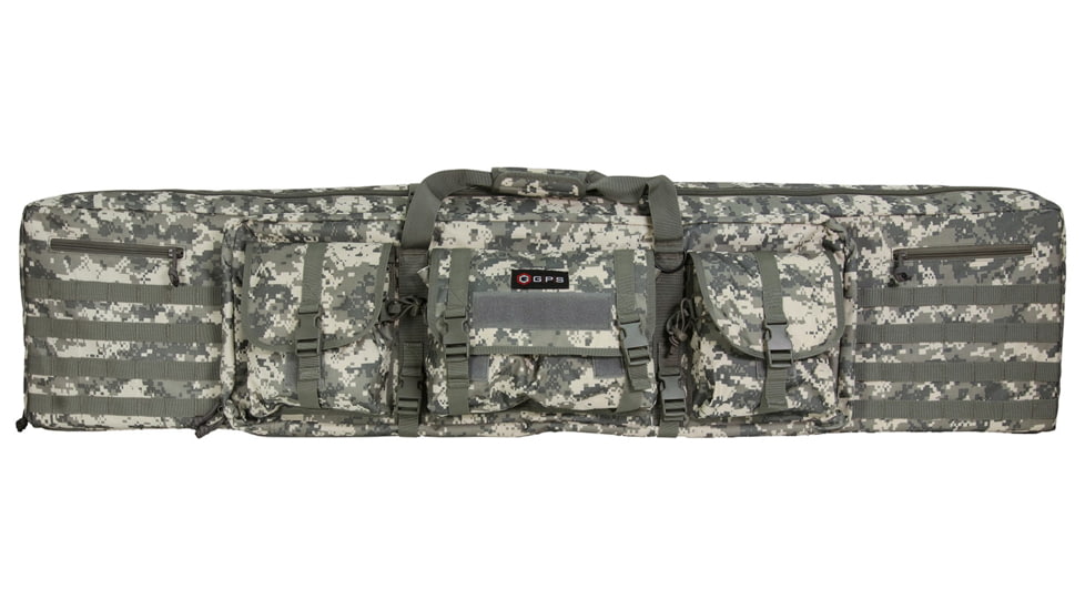 GPS Double Rifle Polyester Case, 55 in, Hook and Loop Fastener, Lockable Zippers, Molle Attachment System, 2 Padded Slots, Gray Digital, GPSDRC55ACU